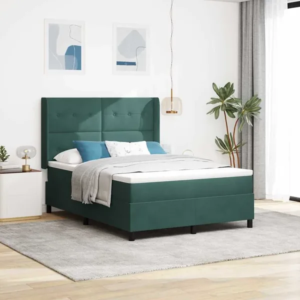 Lit à ressorts avec bandes LED Vert 140 x 190 cm Velours