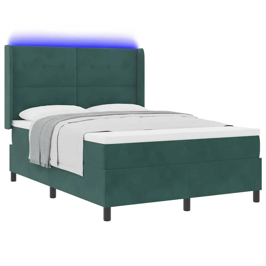 Lit à ressorts avec bandes LED Vert 140 x 190 cm Velours - 3
