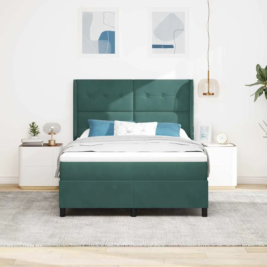 Lit à ressorts avec bandes LED Vert 140 x 190 cm Velours - 4