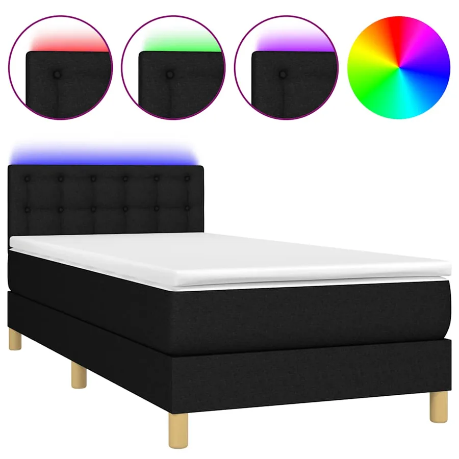 Sommier à lattes de lit avec matelas LED Noir 100x200 cm Tissu - 2