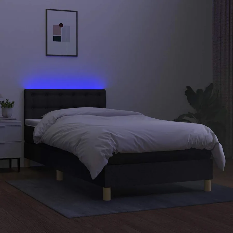 Sommier à lattes de lit avec matelas LED Noir 100x200 cm Tissu - 4