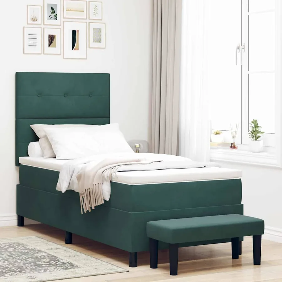 Lit à ressorts avec tête de lit Vert foncé 200 x 90 cm Velours
