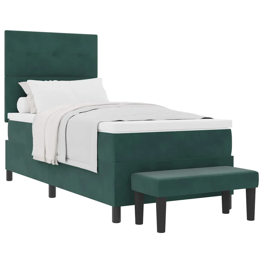 Lit à ressorts avec tête de lit Vert foncé 200 x 90 cm Velours - 2