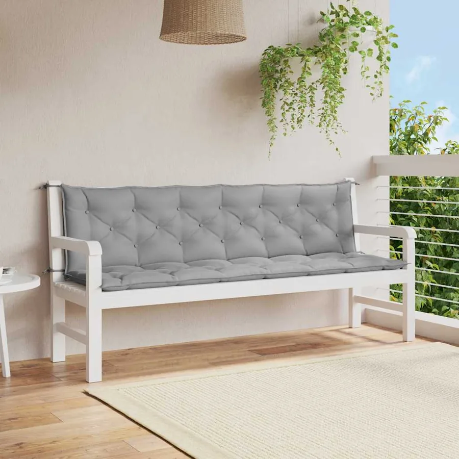 Coussin de banc de jardin gris 200x(50+50)x7 cm tissu oxford