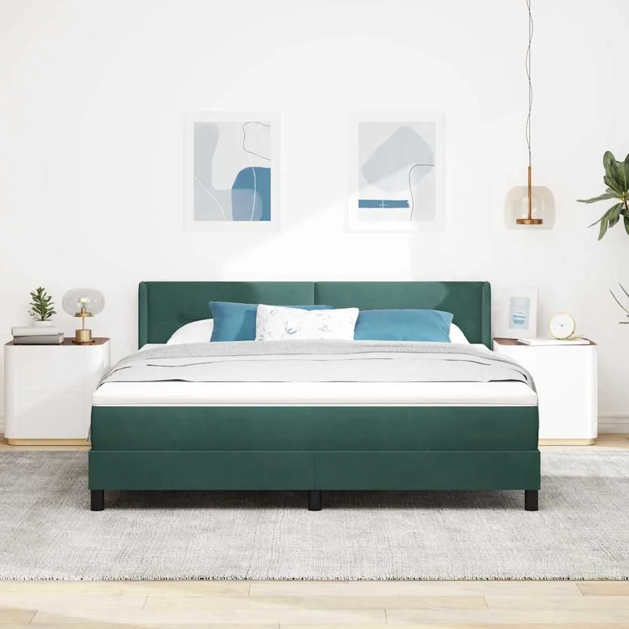 Lit à ressorts avec tête de lit Vert foncé 200 x 180 cm Velours - 3