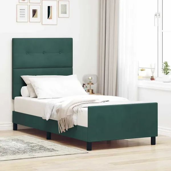 Lit à ressorts avec tête de lit Vert foncé 90 x 200 cm Velours