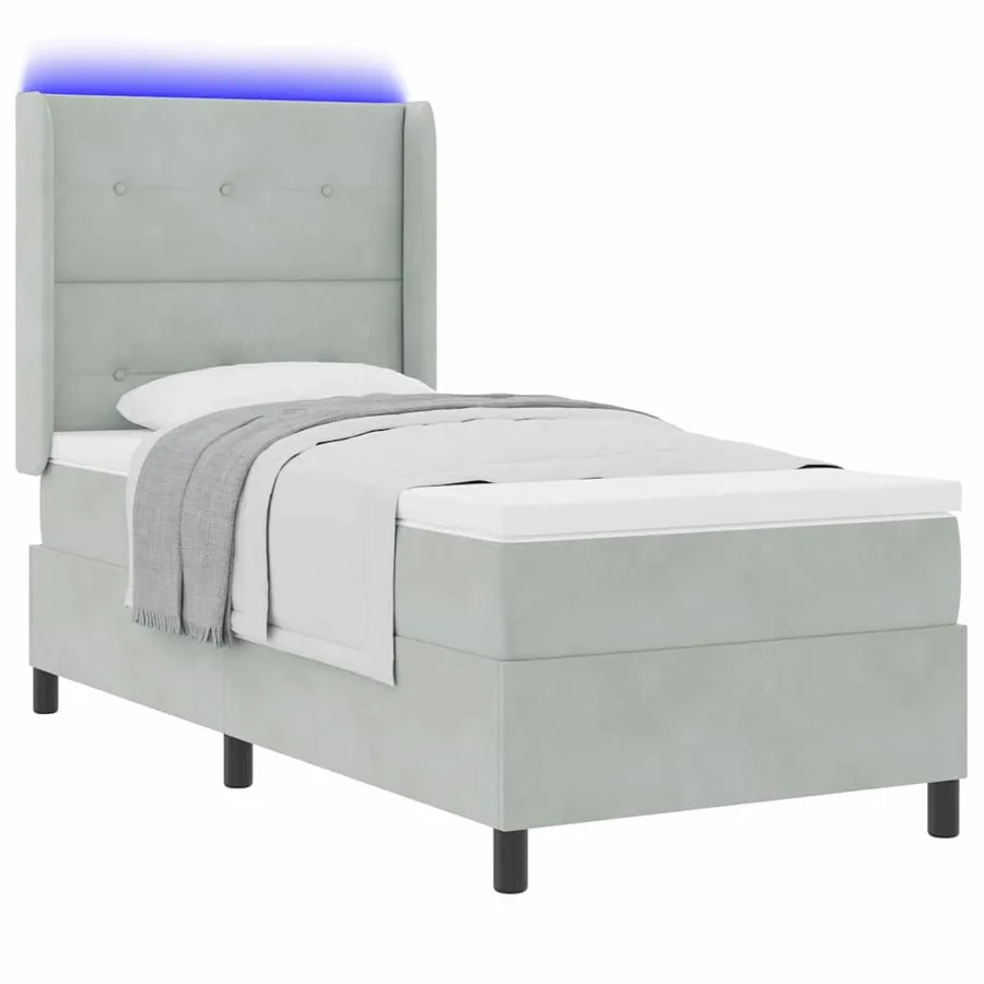 Lit à ressorts avec bandes LED Gris clair 90 x 190 cm Velours - 3