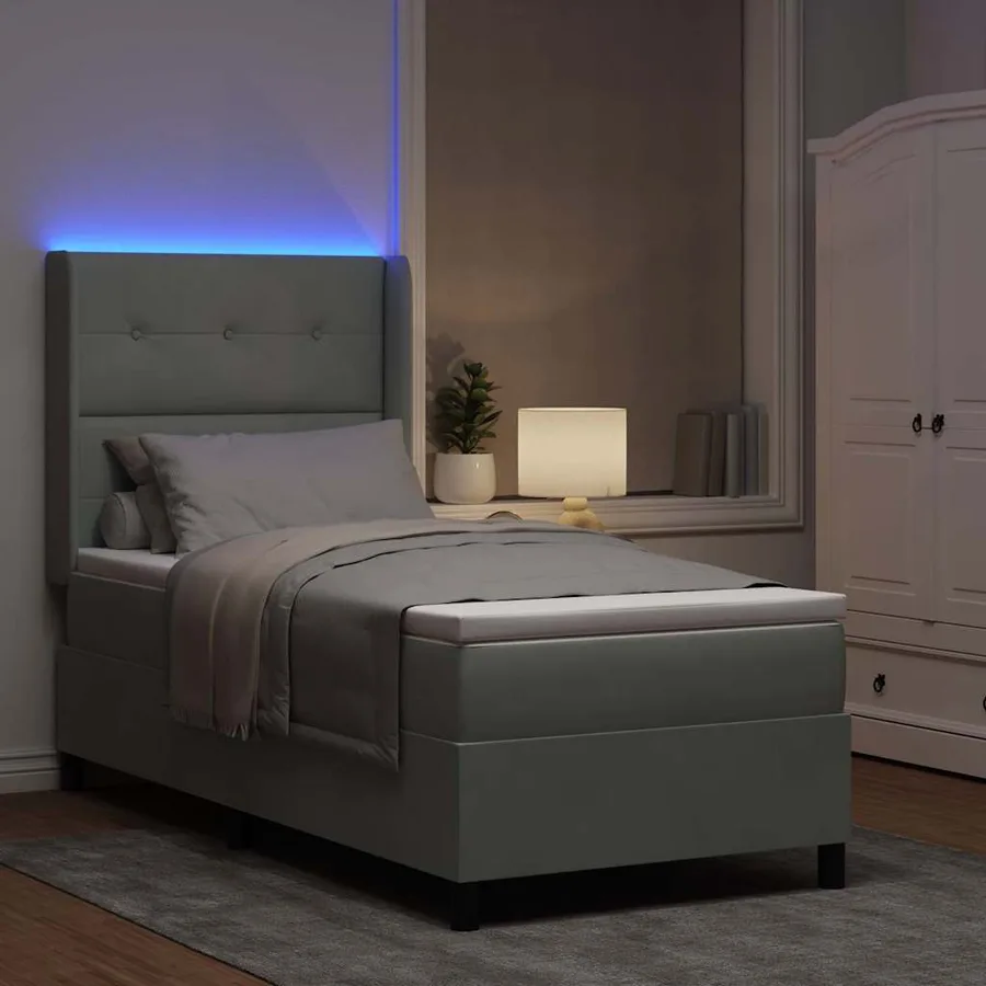 Lit à ressorts avec bandes LED Gris clair 90 x 190 cm Velours - 5