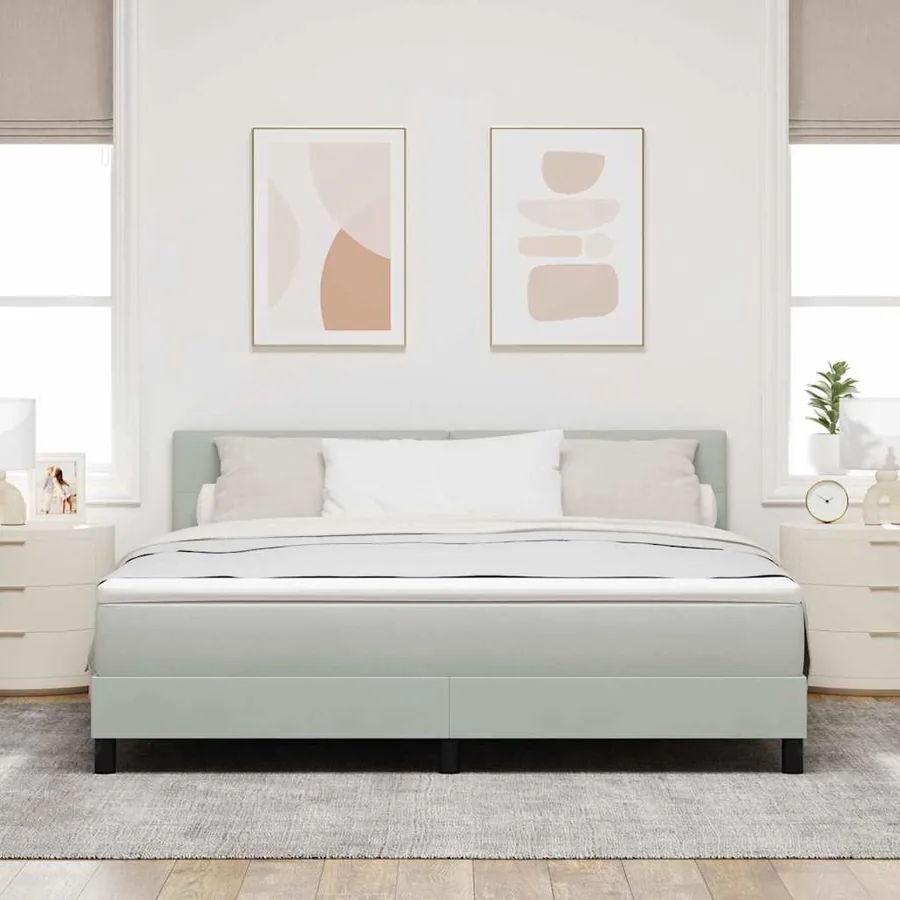 Lit à ressorts avec tête de lit Gris clair 180 x 200 cm Velours - 3