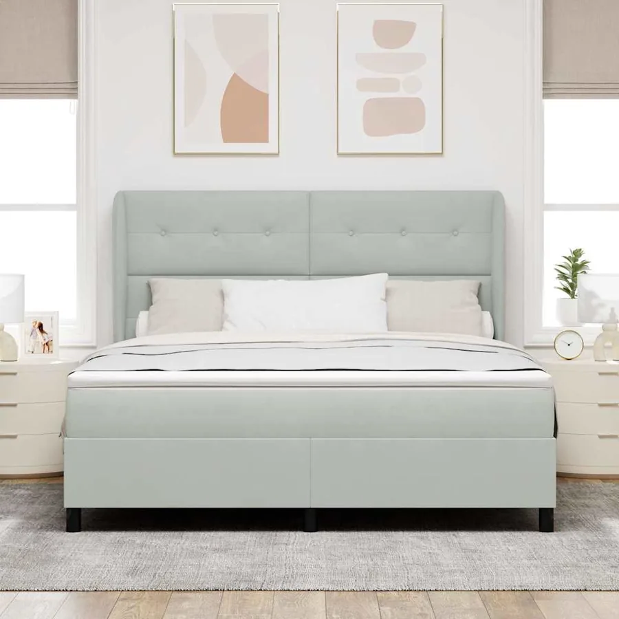 Lit à ressorts avec tête de lit Gris clair 200 x 180 cm Velours - 3