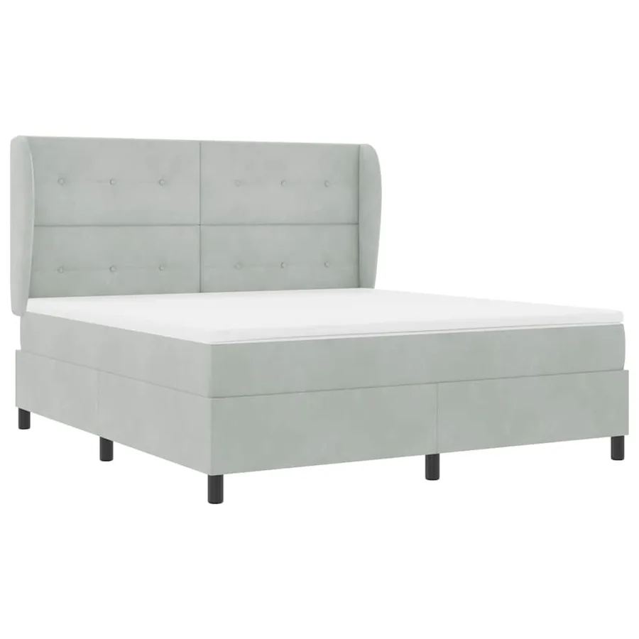 Lit à ressorts avec tête de lit Gris clair 200 x 180 cm Velours - 5