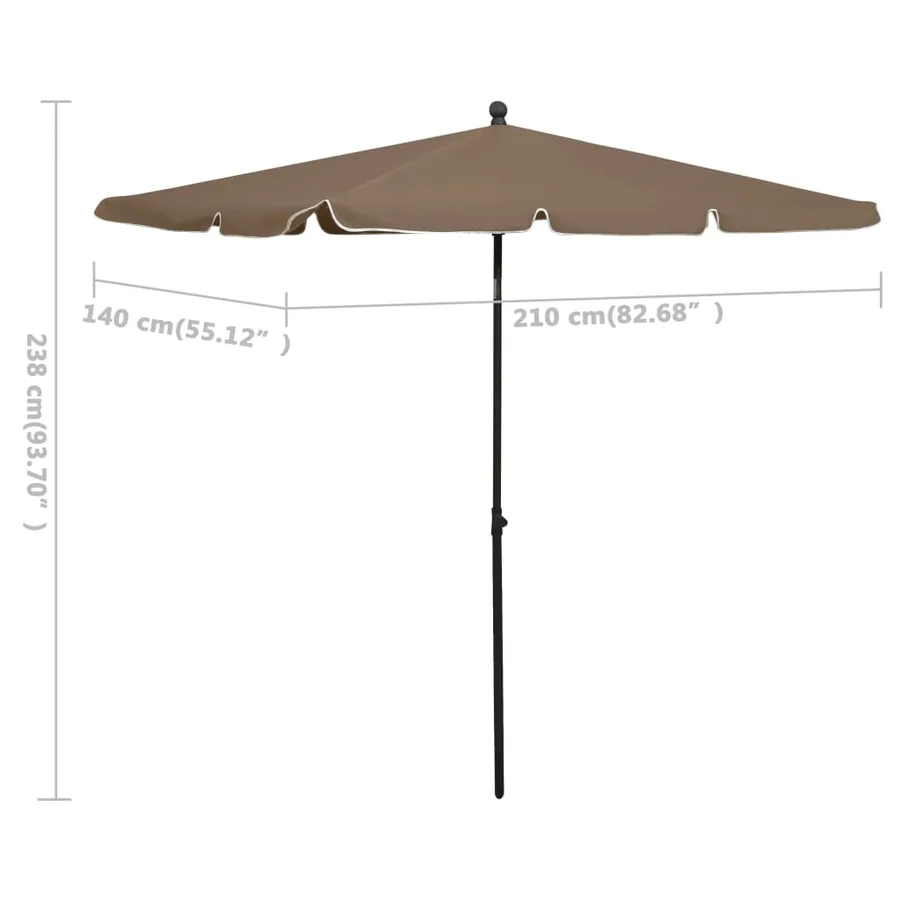 Parasol de jardin avec mât 210x140 cm Taupe - 6