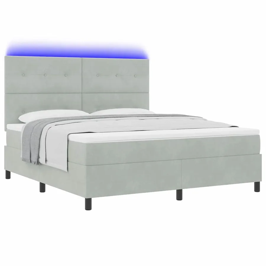 Lit à ressort LED Gris clair 180 x 200 cm Velours - 3