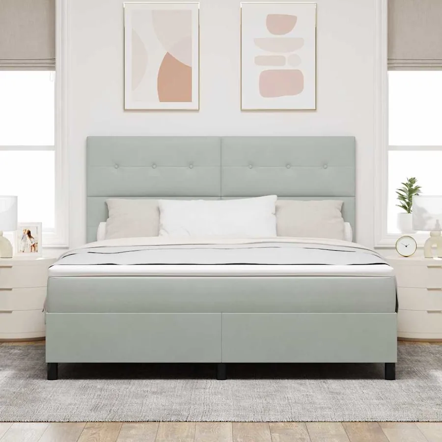 Lit à ressort LED Gris clair 180 x 200 cm Velours - 4