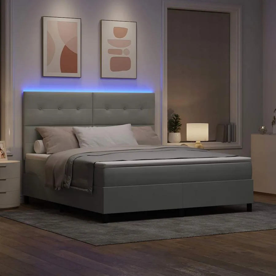 Lit à ressort LED Gris clair 180 x 200 cm Velours - 5