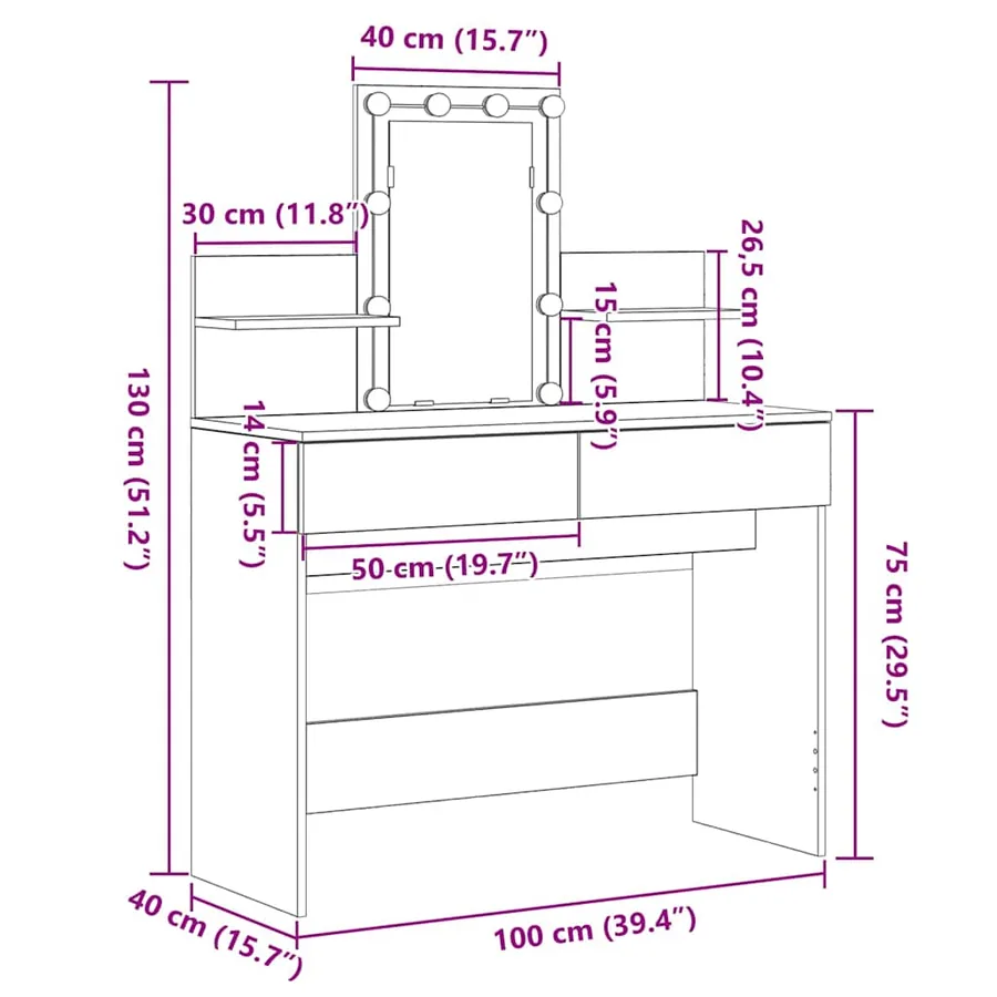 Table de Toilette avec tiroir Bois ancien 100 x 40 x 130 cm - 13
