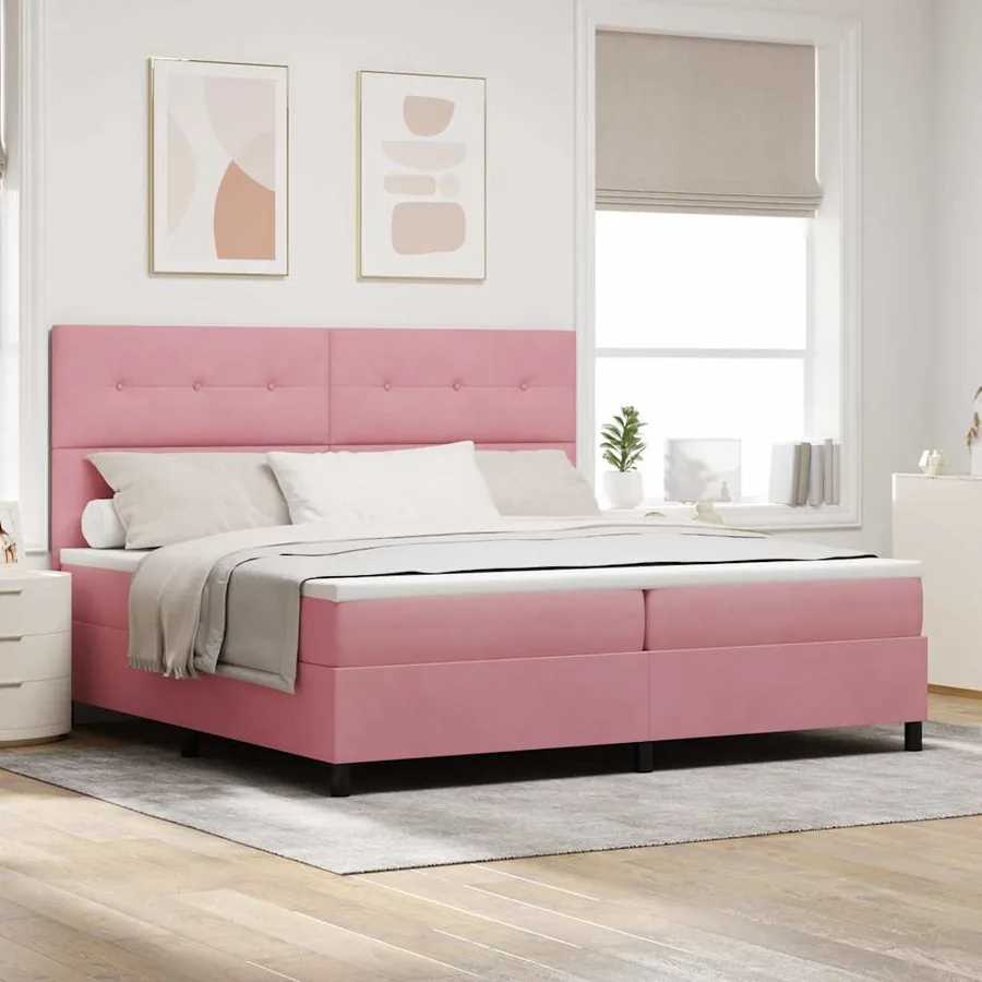 Lit à ressorts avec tête de lit Rose 200 x 200 cm Velours