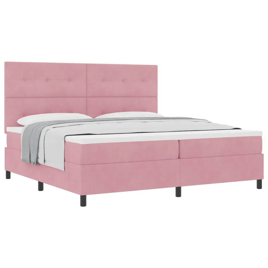 Lit à ressorts avec tête de lit Rose 200 x 200 cm Velours - 2