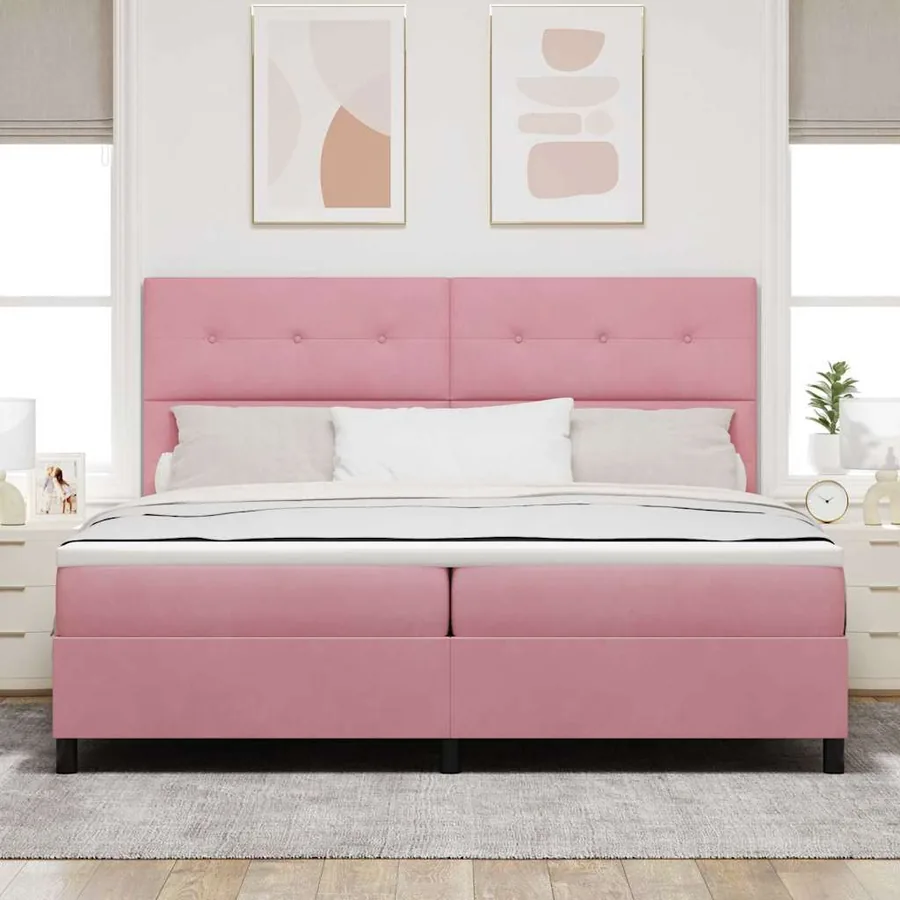 Lit à ressorts avec tête de lit Rose 200 x 200 cm Velours - 3