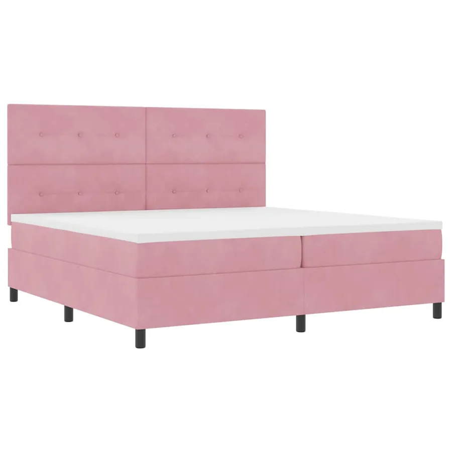 Lit à ressorts avec tête de lit Rose 200 x 200 cm Velours - 5