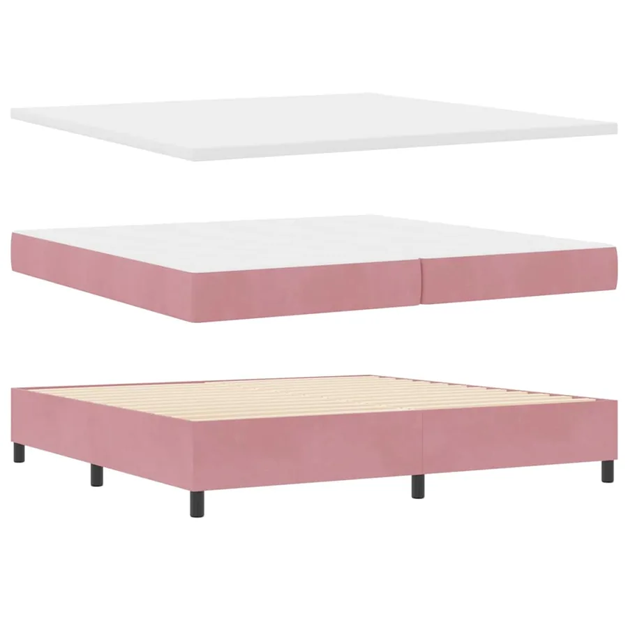 Lit à ressorts avec tête de lit Rose 200 x 200 cm Velours - 6