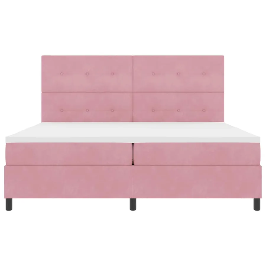Lit à ressorts avec tête de lit Rose 200 x 200 cm Velours - 7