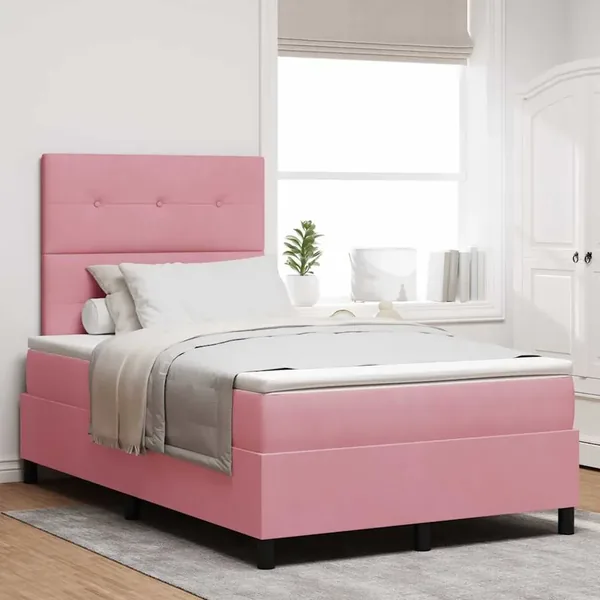 Lit à ressort LED avec tête de lit Rose 120 x 200 cm Velours