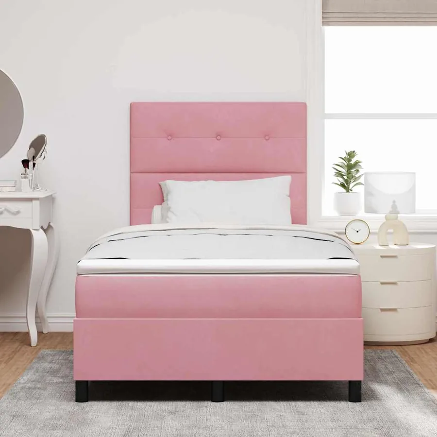 Lit à ressort LED avec tête de lit Rose 120 x 200 cm Velours - 4