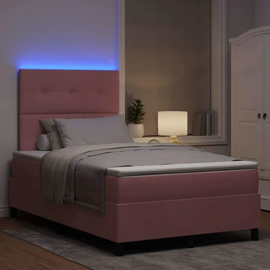 Lit à ressort LED avec tête de lit Rose 120 x 200 cm Velours - 5