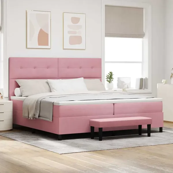 Lit à ressorts avec tête de lit Rose 200 x 200 cm Velours
