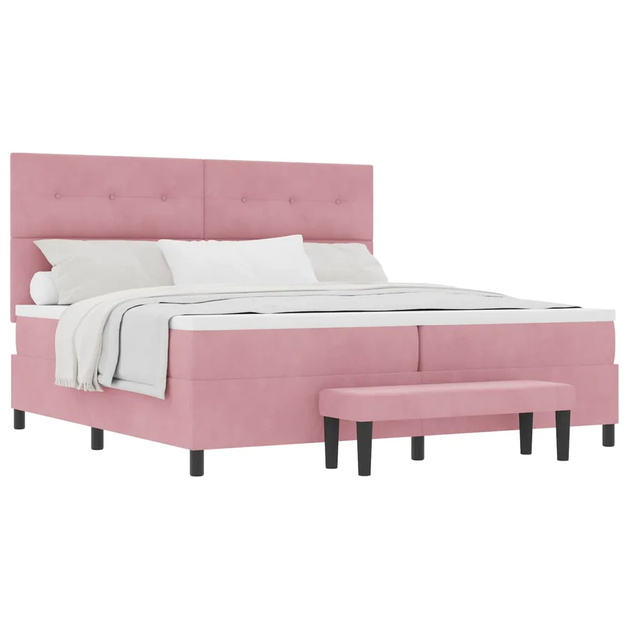Lit à ressorts avec tête de lit Rose 200 x 200 cm Velours - 2