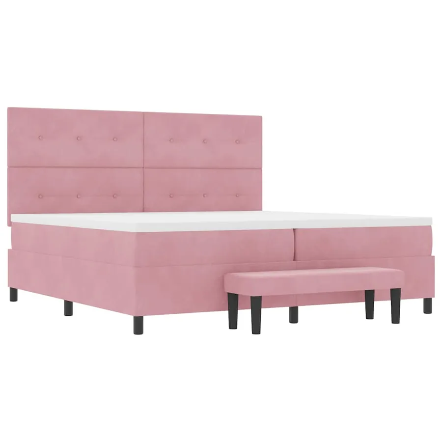 Lit à ressorts avec tête de lit Rose 200 x 200 cm Velours - 7