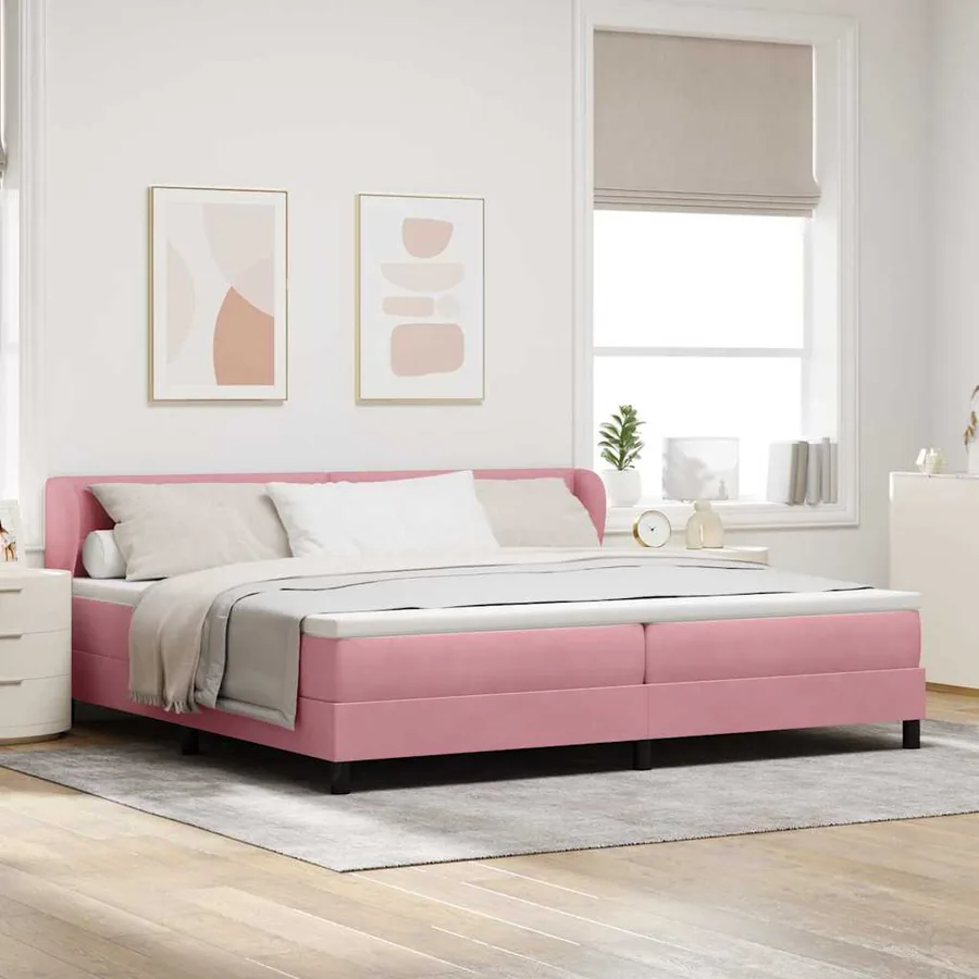 Lit à ressorts avec tête de lit Rose 200 x 200 cm Velours