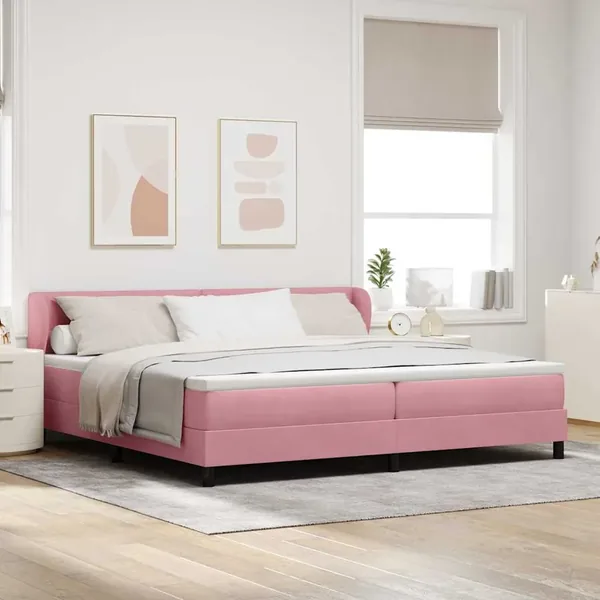 Lit à ressorts avec tête de lit Rose 200 x 200 cm Velours