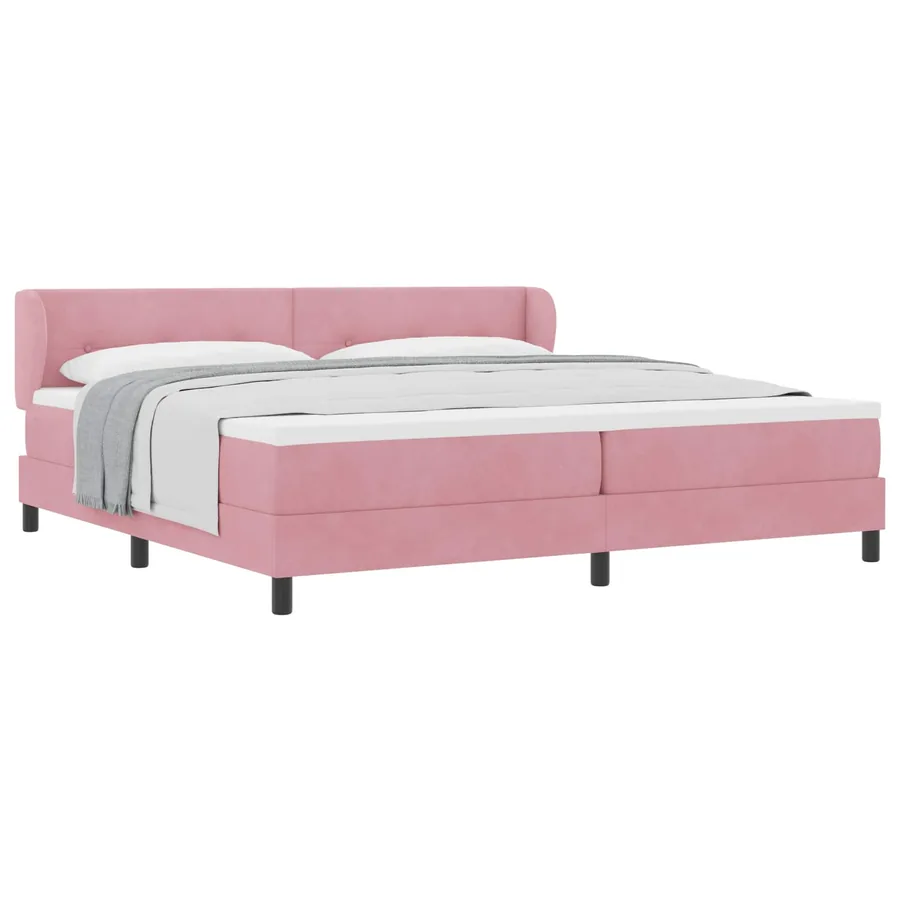 Lit à ressorts avec tête de lit Rose 200 x 200 cm Velours - 2