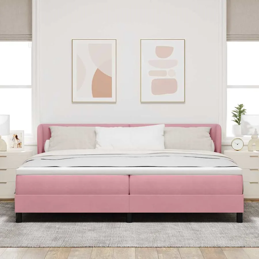 Lit à ressorts avec tête de lit Rose 200 x 200 cm Velours - 3
