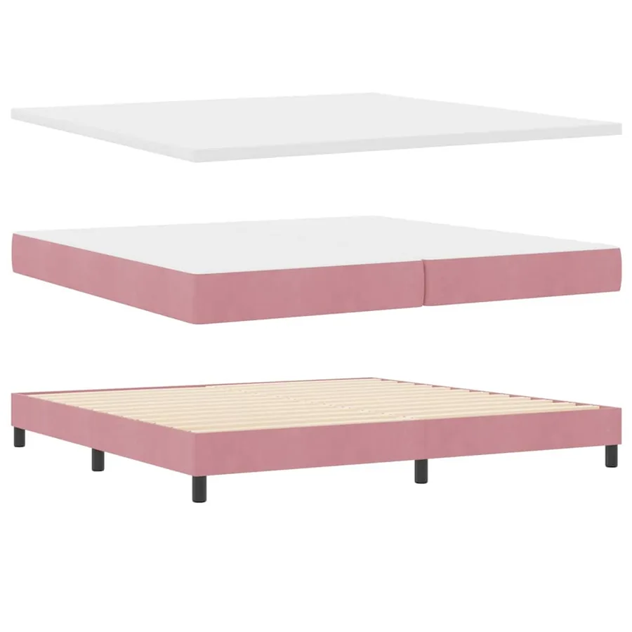 Lit à ressorts avec tête de lit Rose 200 x 200 cm Velours - 4
