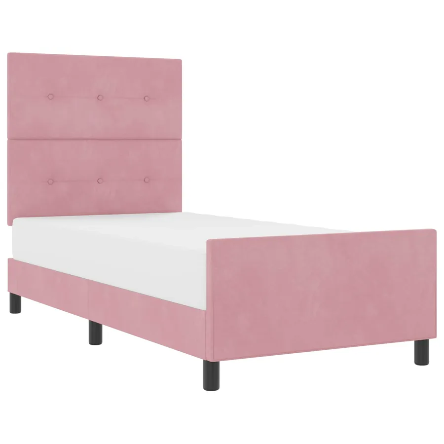 Lit à ressorts avec tête de lit Rose 100 x 200 cm Velours - 2