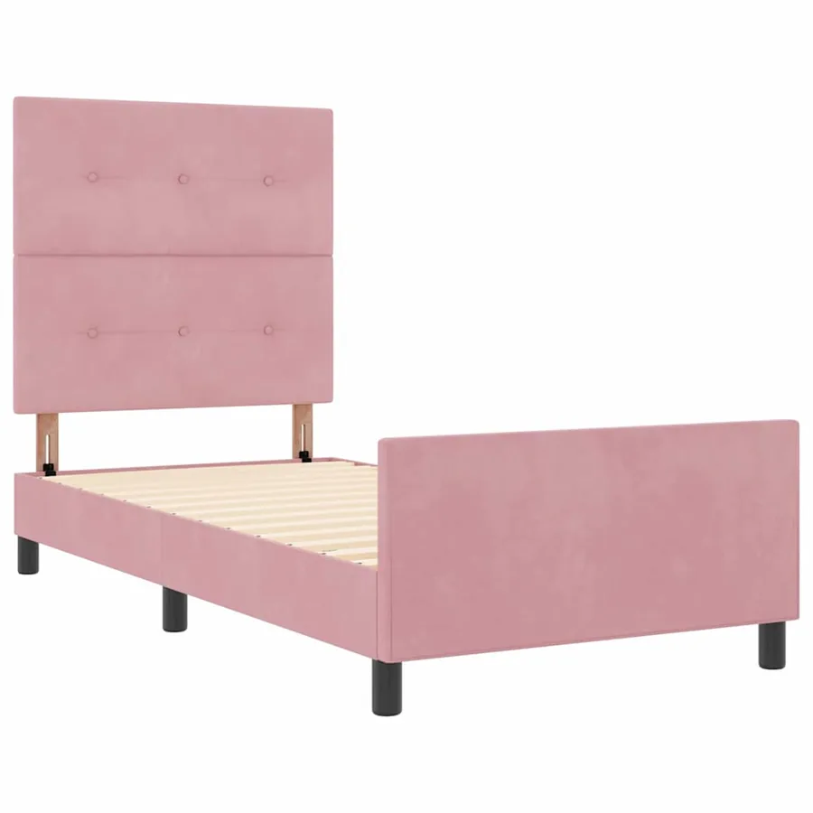 Lit à ressorts avec tête de lit Rose 100 x 200 cm Velours - 5