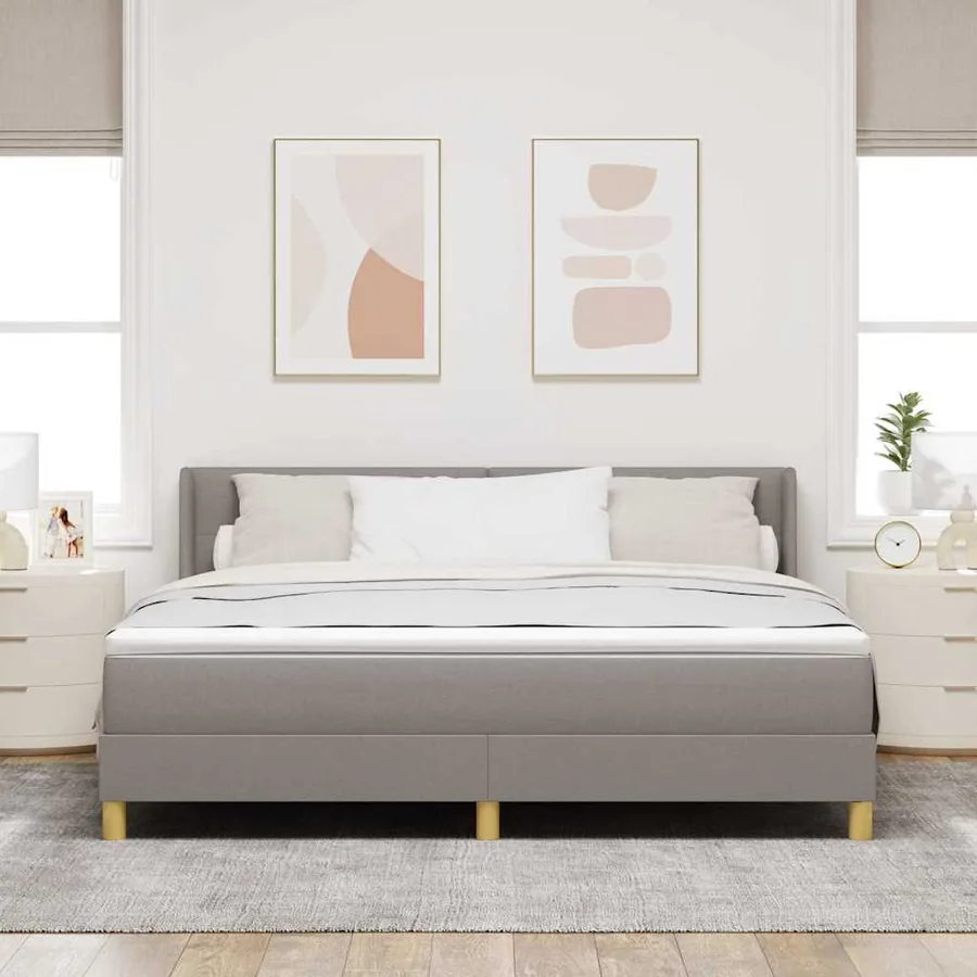 Lit à ressorts avec tête de lit Taupe 200 x 180 cm tissu - 3