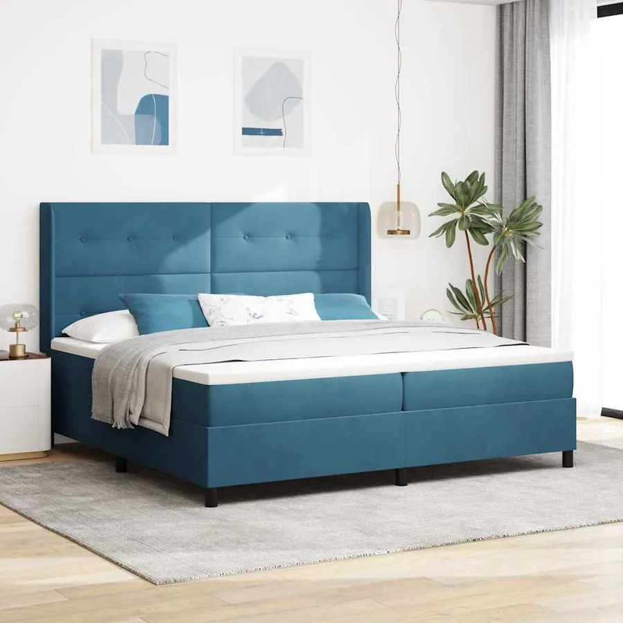 Lit à ressorts avec bandes LED Bleu 200 x 200 cm Velours
