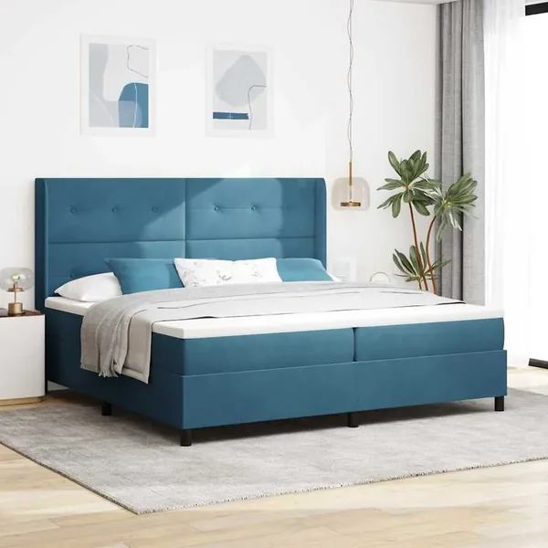 Lit à ressorts avec bandes LED Bleu 200 x 200 cm Velours