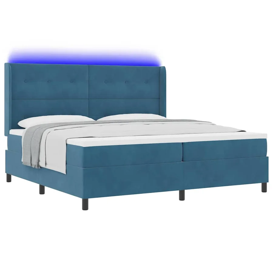 Lit à ressorts avec bandes LED Bleu 200 x 200 cm Velours - 3