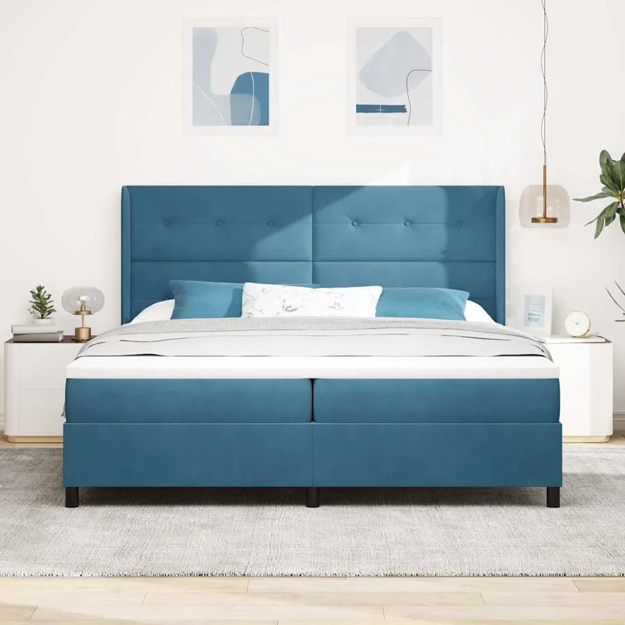 Lit à ressorts avec bandes LED Bleu 200 x 200 cm Velours - 4