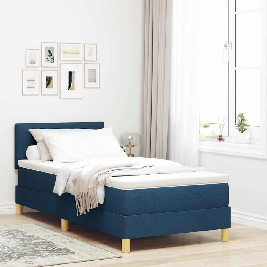 Lit à ressorts avec coussin Bleu 90 x 200 cm tissu