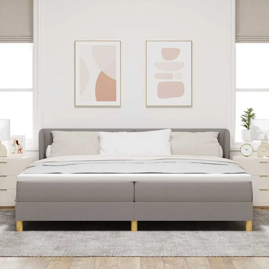 Lit à ressorts avec tête de lit Taupe 200 x 200 cm tissu - 3