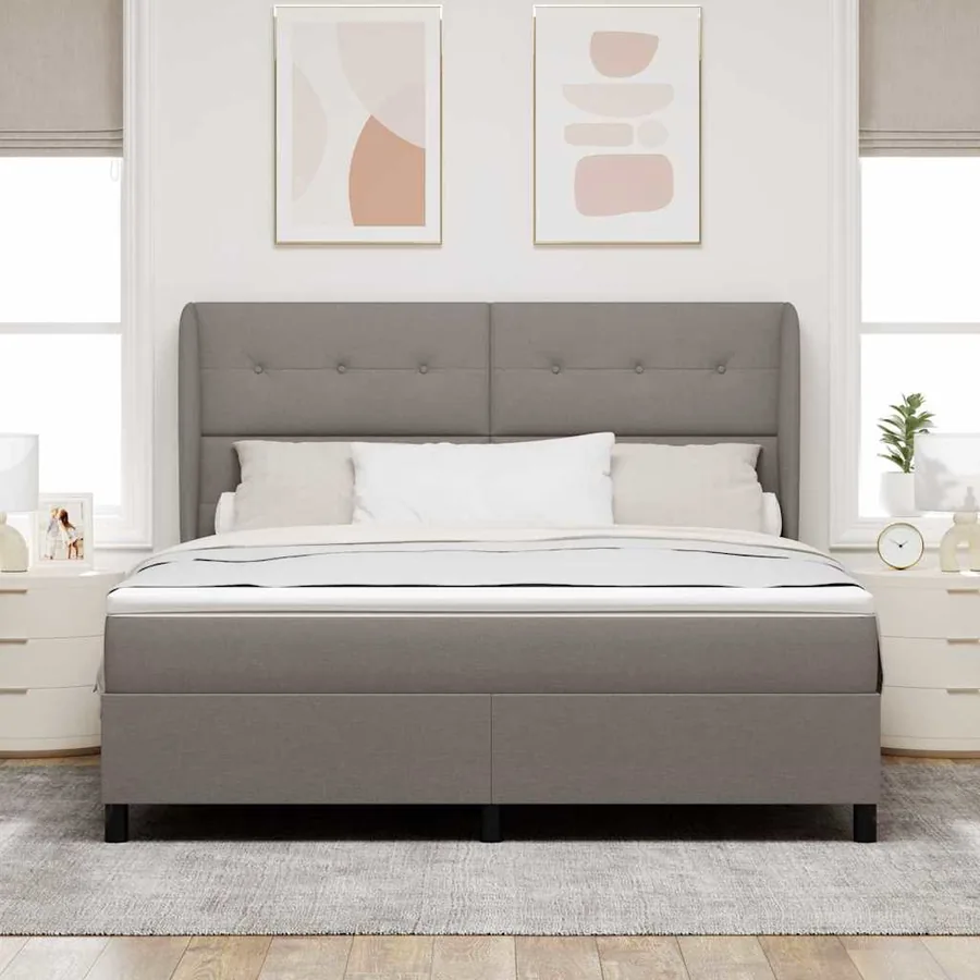 Lit à ressorts avec tête de lit Taupe 180 x 200 cm tissu - 3