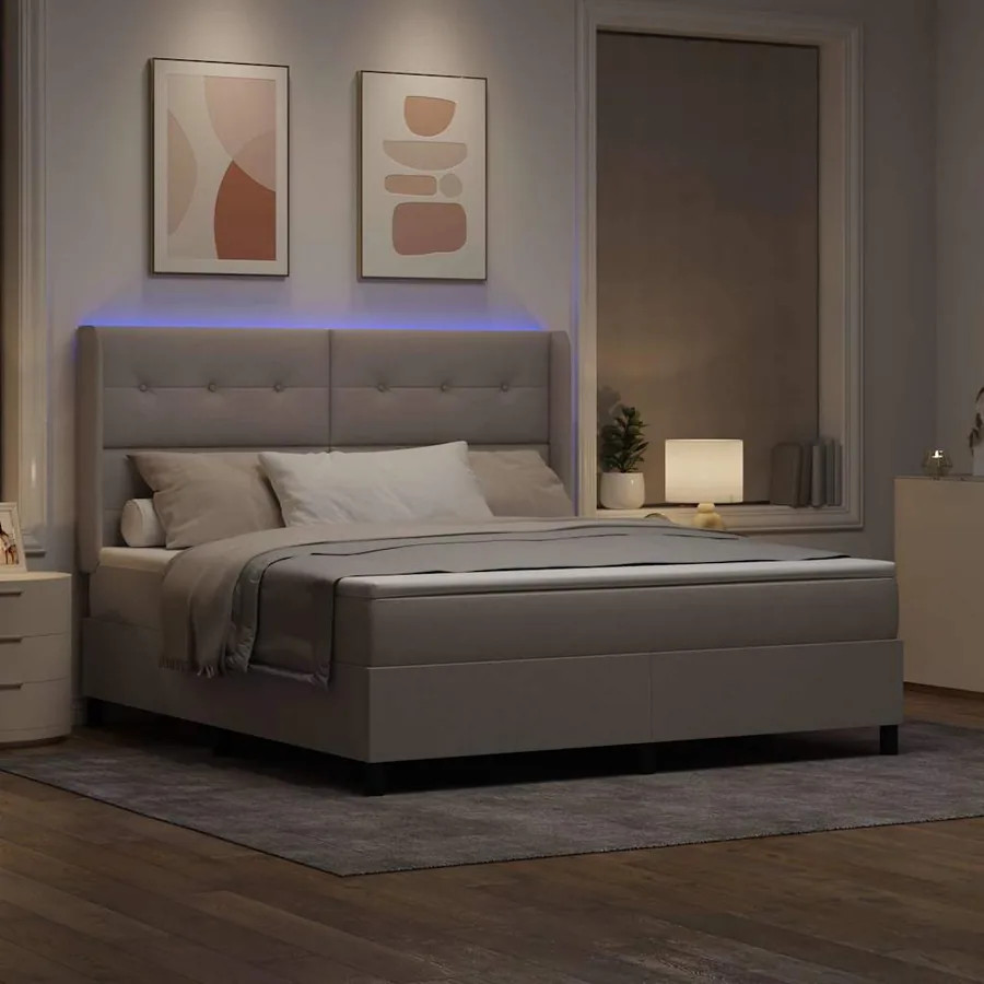 Lit à ressort LED avec tête de lit Taupe 180 x 200 cm tissu - 5