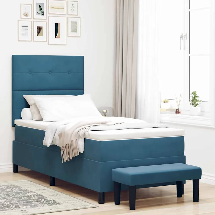 Lit à ressorts avec coussin Bleu foncé 200 x 100 cm Velours