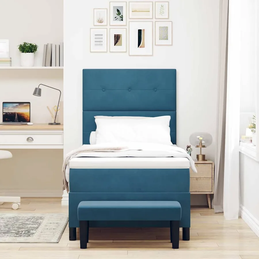 Lit à ressorts avec coussin Bleu foncé 200 x 100 cm Velours - 3